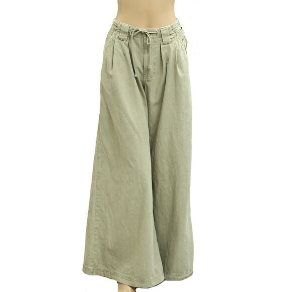Free People Wide-Leg Chino Trousers Pants Pleated Solid Cotton XS NEW 282632 - Picture 1 of 4